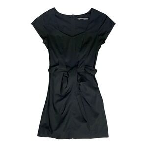 AllSaints Spitalfields Black Cap Sleeve Mini Dress Front Knot Detail Size US 4